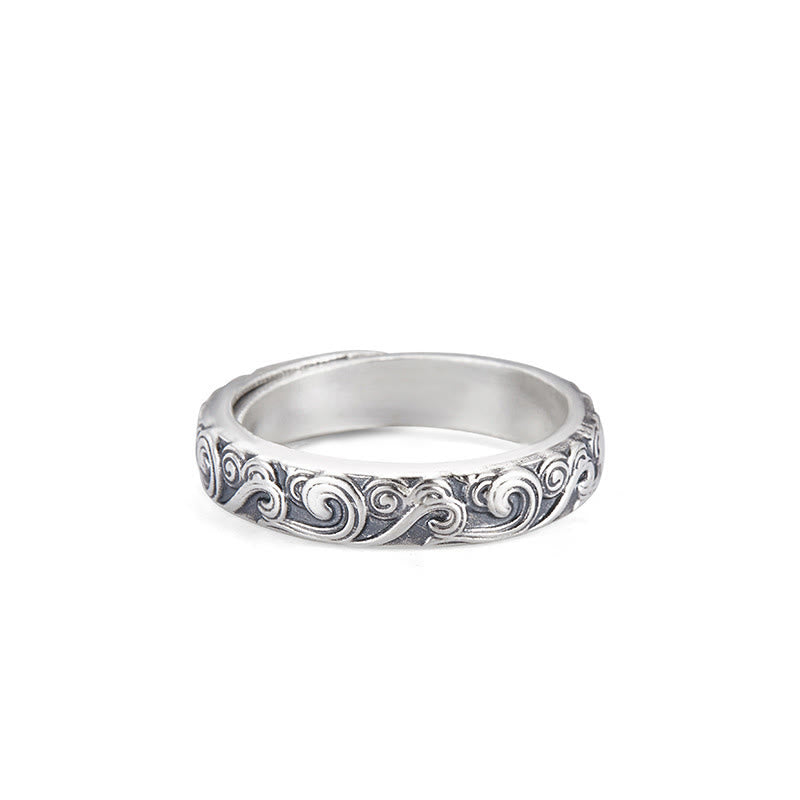 KarmaRipple's 999 Sterling Silver Auspicious Clouds Engraved Blessing Adjustable Ring p1