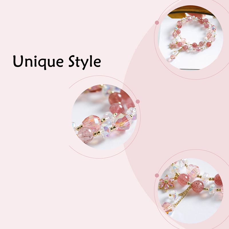 KarmaRipple's Strawberry Quartz Zircon Flower Balancing Double Wrap Bracelet p8