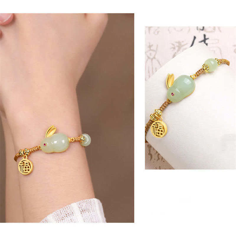 KarmaRipple's Year of the Rabbit Hetian Jade Happiness Blessing Wealth String Bracelet p6