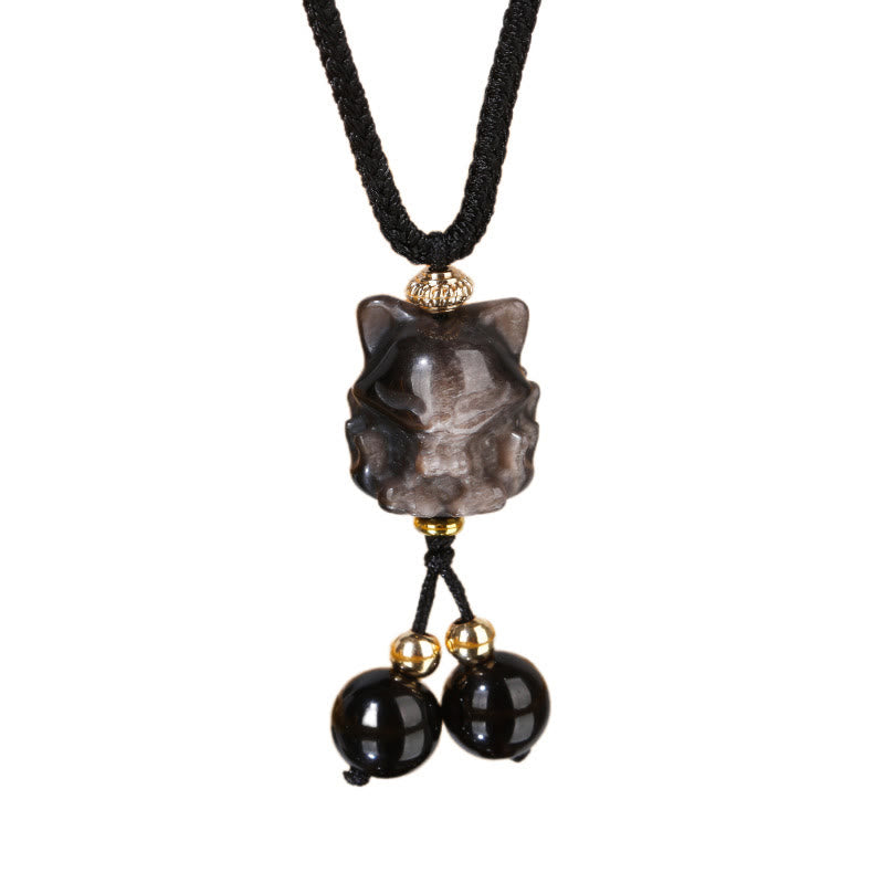 KarmaRipple's Authentic Silver Sheen Obsidian Nine Tailed Fox Protection Pendant Necklace p5