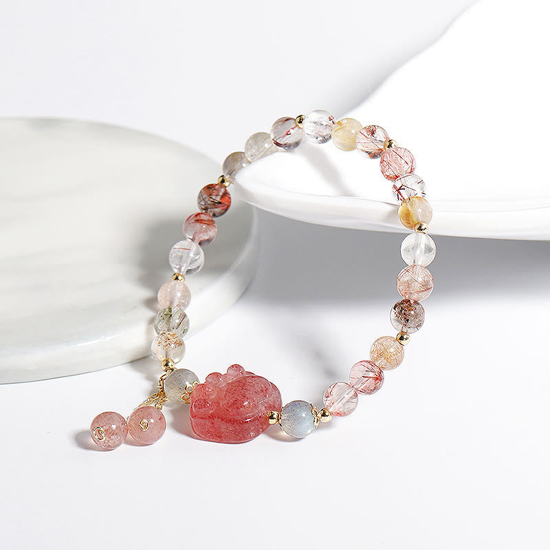 KarmaRipple's Authentic Strawberry Quartz Cat Paw Claw Colorful Rutilated Quartz Moonstone Love Bracelet p4