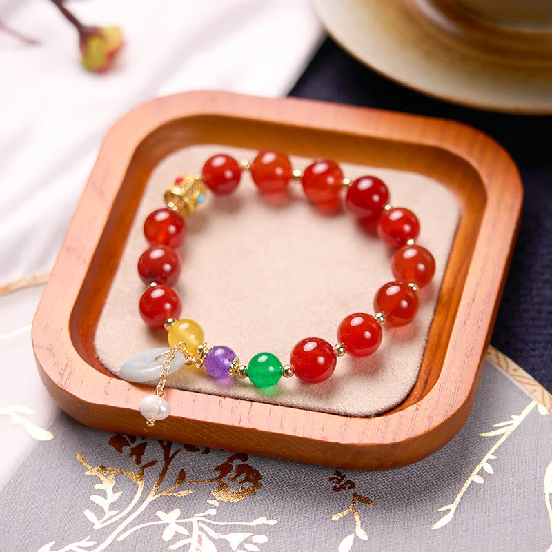 KarmaRipple's Jade Red Agate Peace Buckle Talisman Confidence Bracelet p20