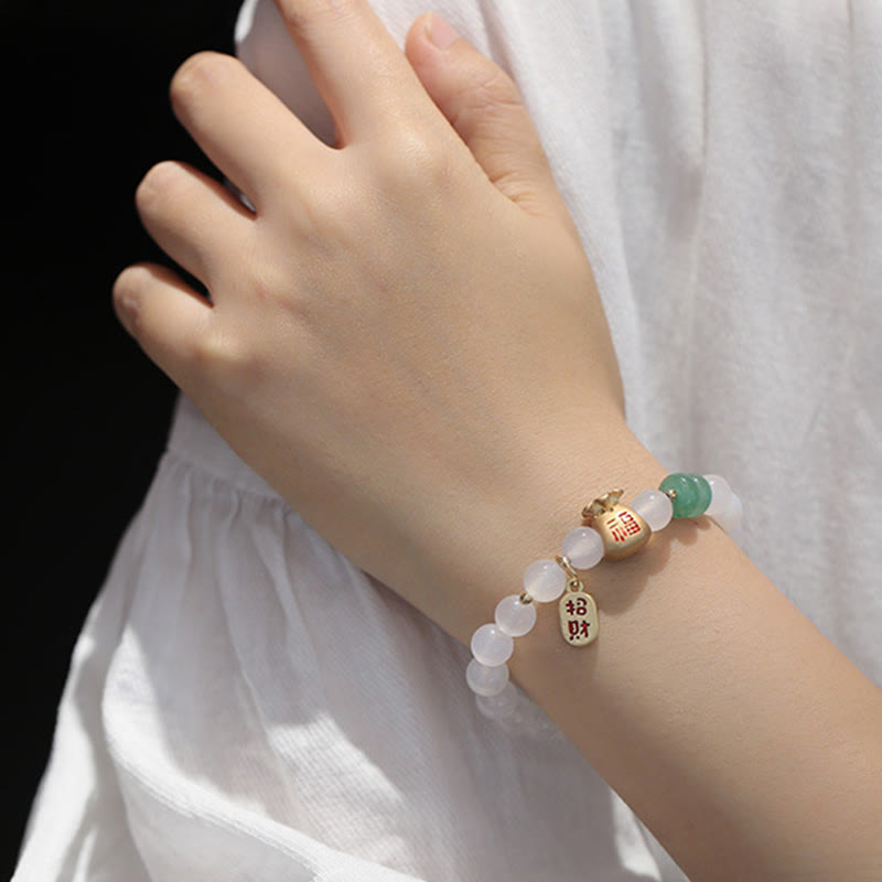 KarmaRipple's Authentic Ivory Agate Red Agate Money Bag Fu Character Four Leaf Clover Protection Bracelet p9