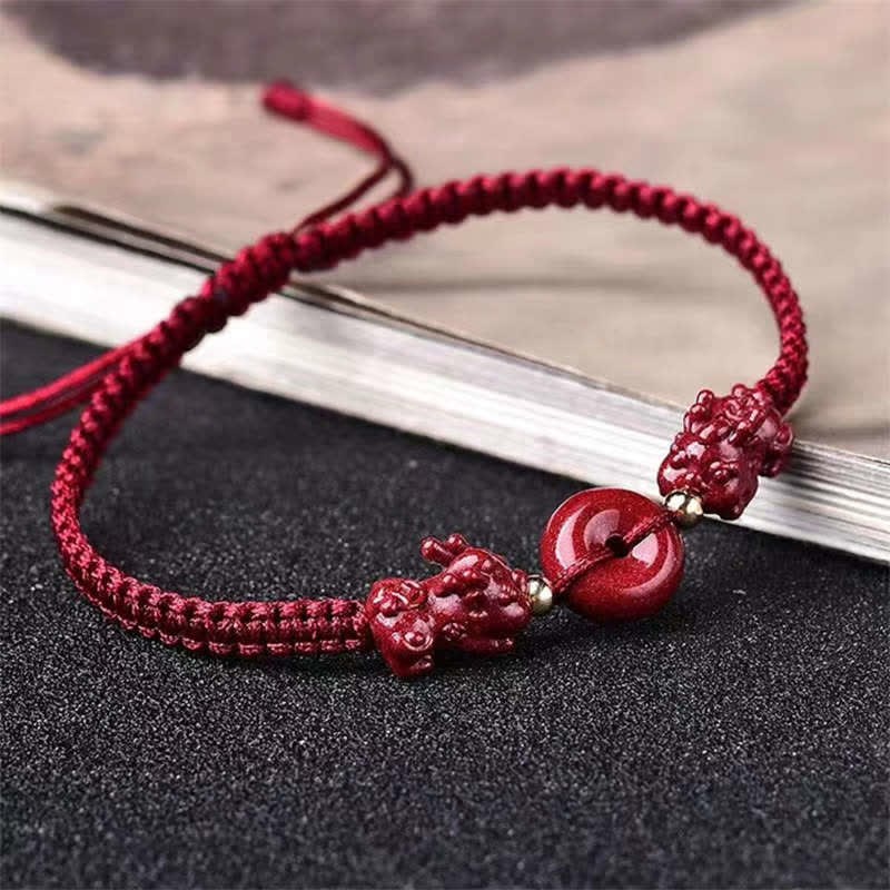 KarmaRipple's Cinnabar PiXiu Blessing Bronze Coin Peace Buckle Red String Bracelet p3