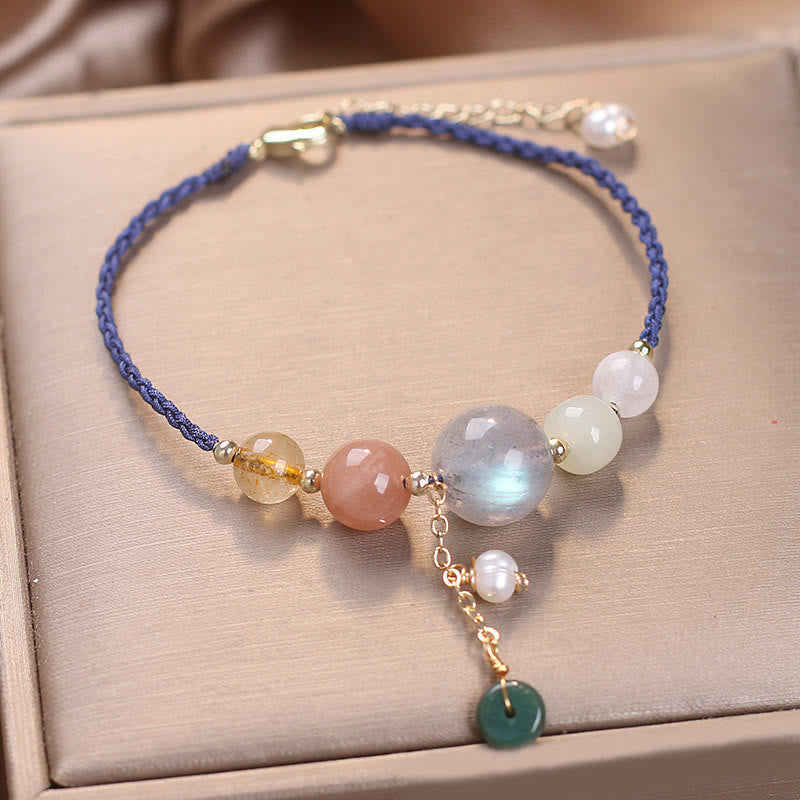 KarmaRipple's Moonstone Sunstone Beadwork Peace Buckle Talisman Balancing Bracelet p30