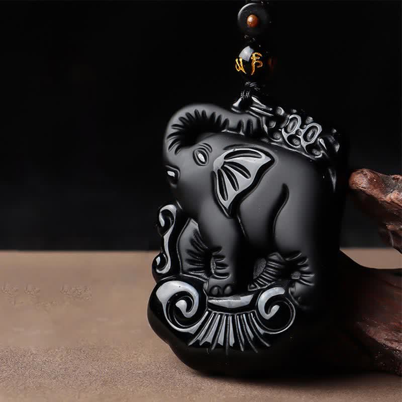 KarmaRipple's Black Obsidian Elephant Protection String Pendant Necklace Key Chain p6