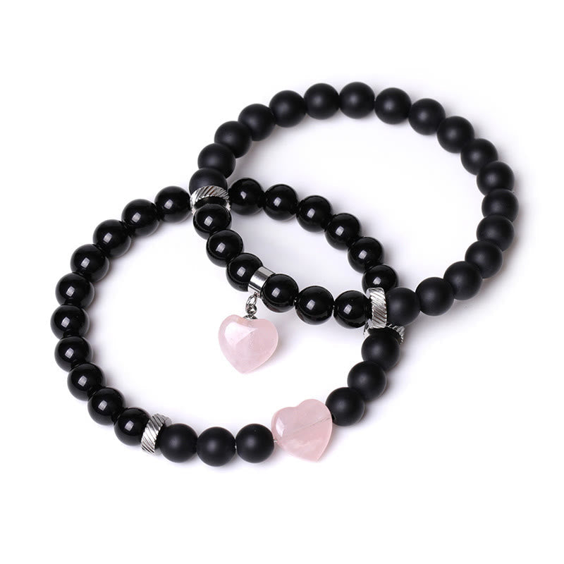 KarmaRipple's 2Pcs Black Onyx Gemstone Stone Love Heart Protection Support Pair Bracelet p4