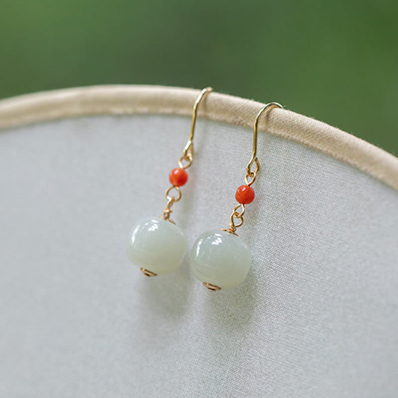 KarmaRipple's 925 Sterling Silver 14K Gold Plated Hetian Jade Red Agate Fortune Drop Dangle Earrings p14