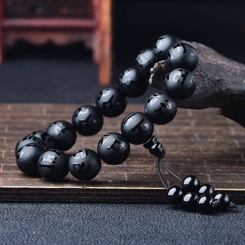 KarmaRipple's Tibet Ivory Gemstone Black Onyx Om Mani Padme Hum Meditation Bracelet p9