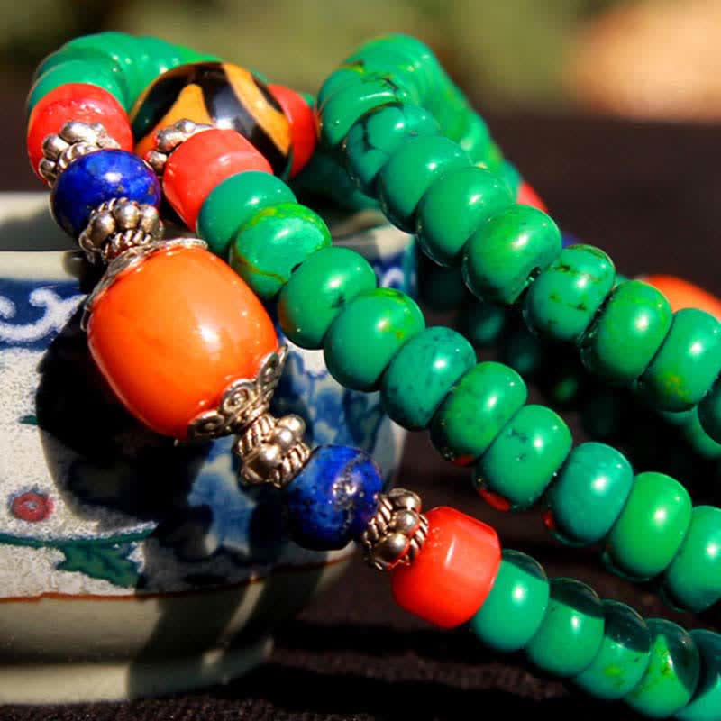 KarmaRipple's 108 Mala Beadwork Tibetan Turquoise Dzi Bead Protection Bracelet p8