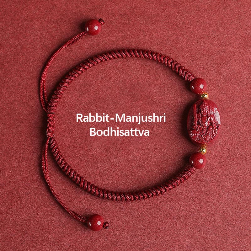 KarmaRipple's Chinese Zodiac Natal Buddha Cinnabar Keep Away Evil Spirits Rope Bracelet ( p21