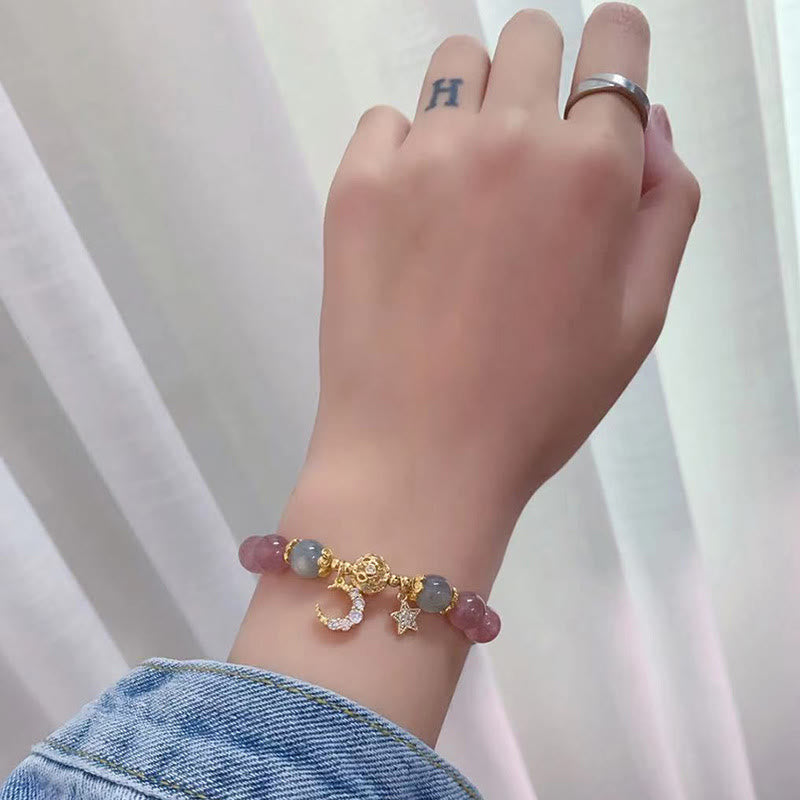 KarmaRipple's Strawberry Quartz Moonstone Moon Star Love Bracelet p9