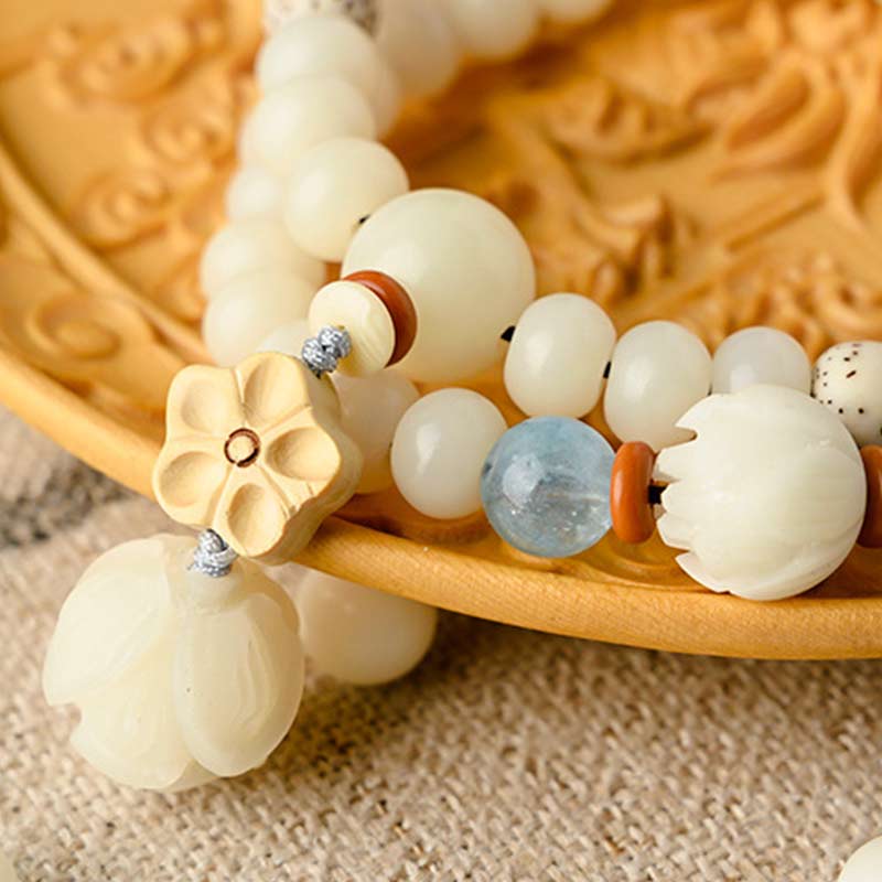 KarmaRipple's Tibetan Ivory Jade Bodhi Lotus Blessing Bracelet p3