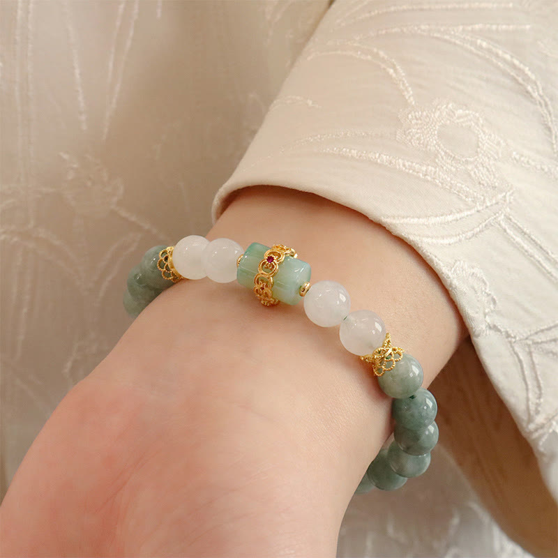 KarmaRipple's Single Double Layer Jade Peace Buckle Fortune Bracelet p6