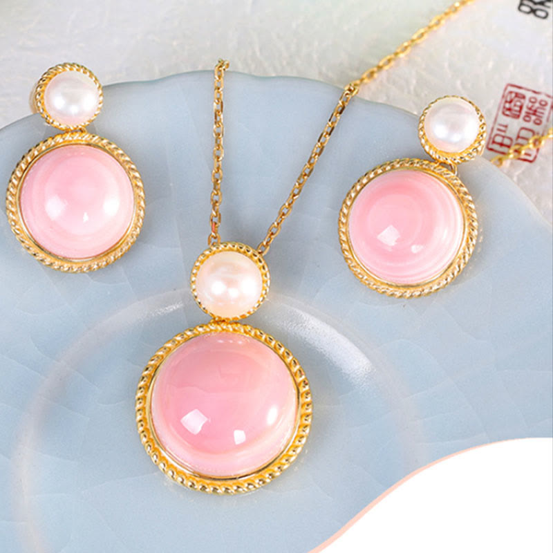 KarmaRipple's 925 Sterling Silver Queen Conch Shell Pearl Fortune Blessing Earrings Pendant Necklace Jewelry Set p5