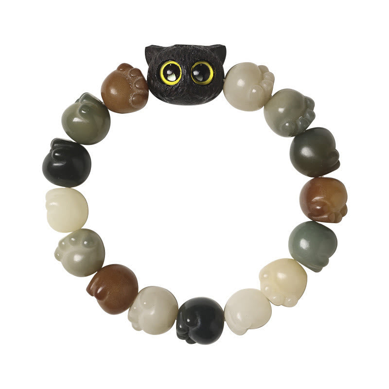 KarmaRipple's Authentic Bodhi Seed Lovely Paw Ebony Wood Fortunate Cat Wisdom Bracelet p10