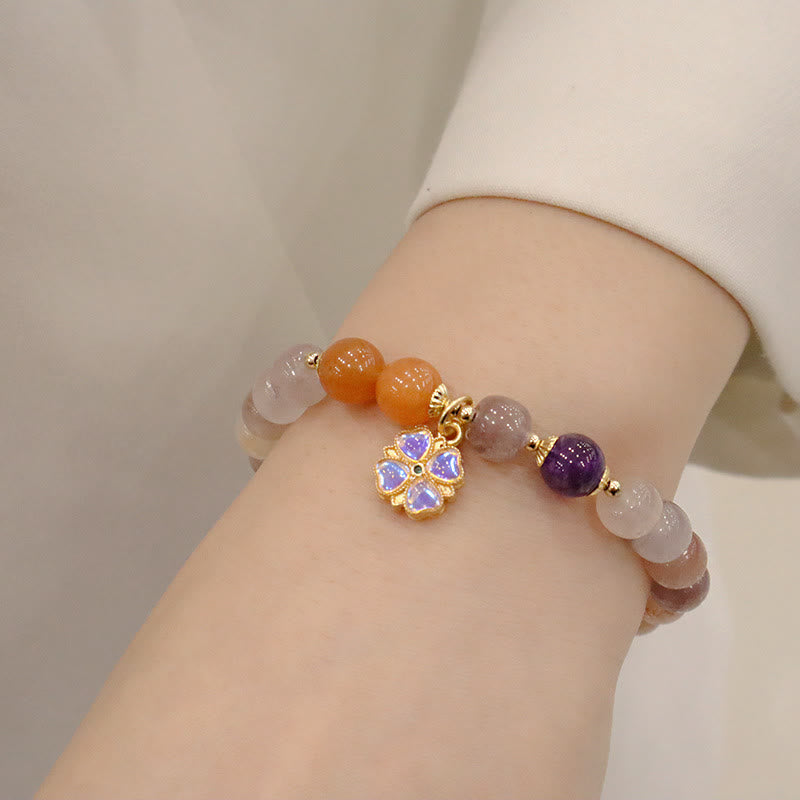 KarmaRipple's Authentic Purple Golden Silk Jade Violet Flower Bead Talisman Wealth Bracelet p7