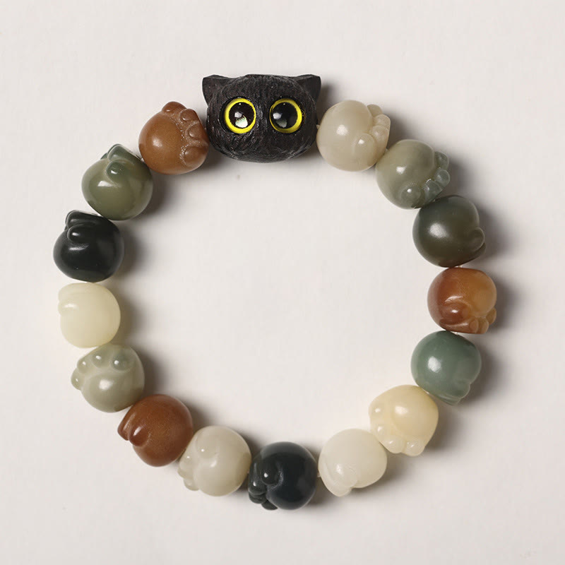 KarmaRipple's Authentic Bodhi Seed Lovely Paw Ebony Wood Fortunate Cat Wisdom Bracelet p1