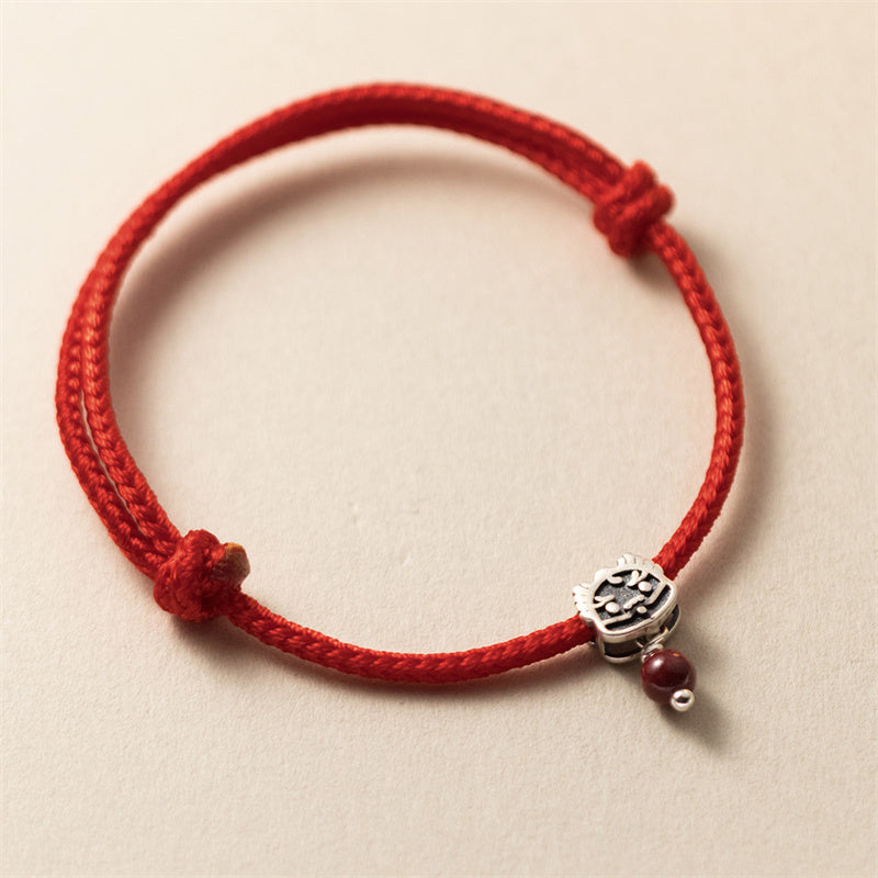 KarmaRipple's 925 Sterling Silver Fortune Year of the Dragon Cinnabar Red String Bracelet ( p2