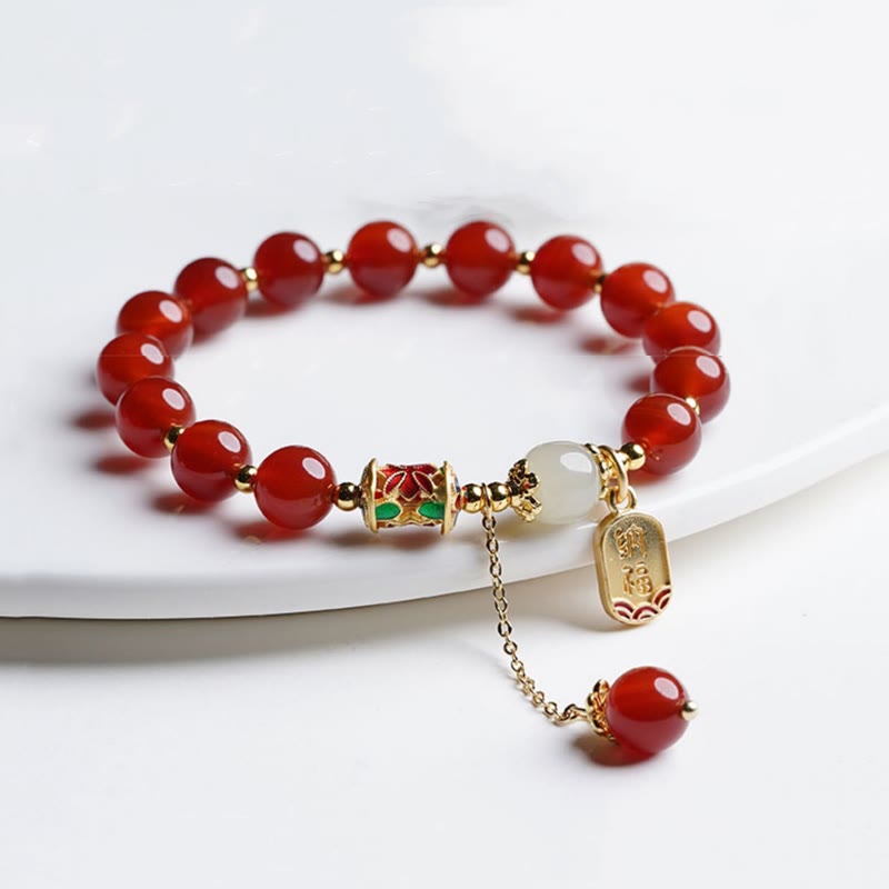 KarmaRipple's Authentic Red Agate Hetian Jade Fu Character Confidence Talisman Bracelet ( p8