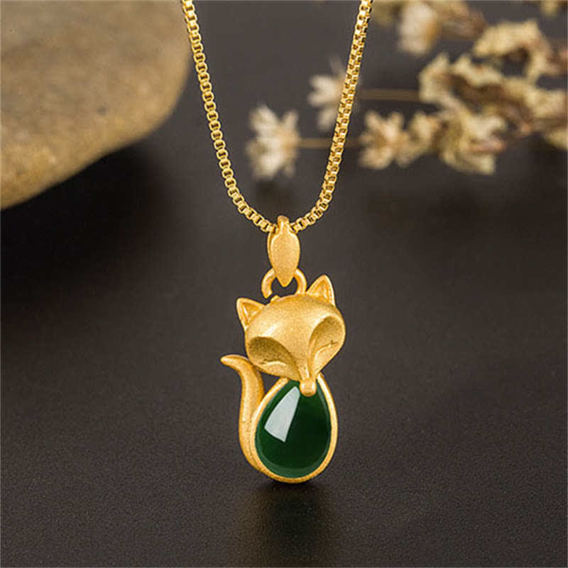 KarmaRipple's Green Chalcedony Fox Pattern Courage Pendant Necklace p4