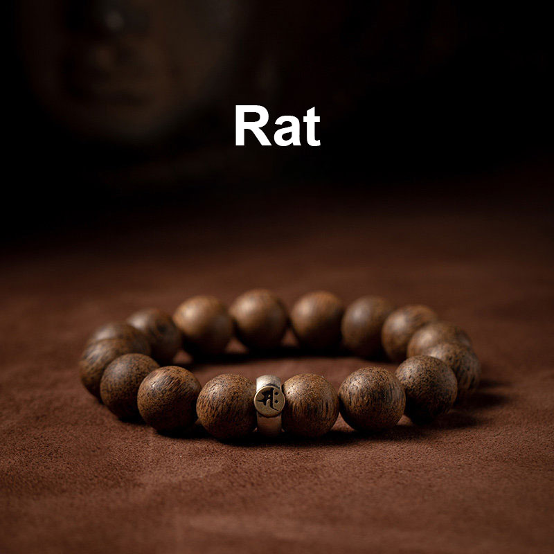 KarmaRipple's Chinese Zodiac Natal Buddha Authentic Agarwood Silver Peace Calm Bracelet p1