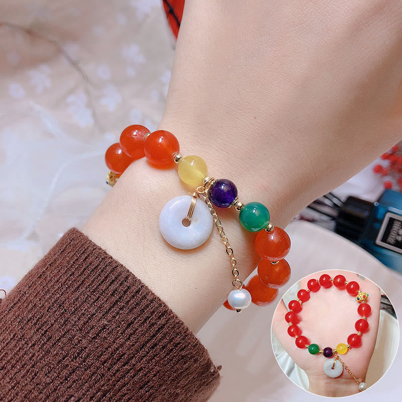 KarmaRipple's Jade Red Agate Peace Buckle Talisman Confidence Bracelet p23