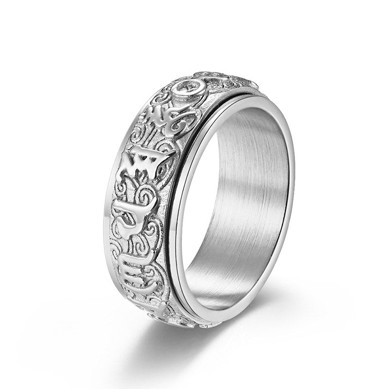 KarmaRipple's Six True Words Balance Calm Titanium Steel Ring p27