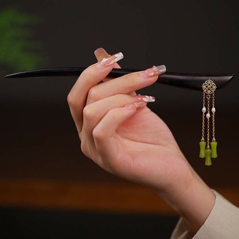 KarmaRipple's Authentic Peridot Ebony Wood Love Tassels Hairpin p3