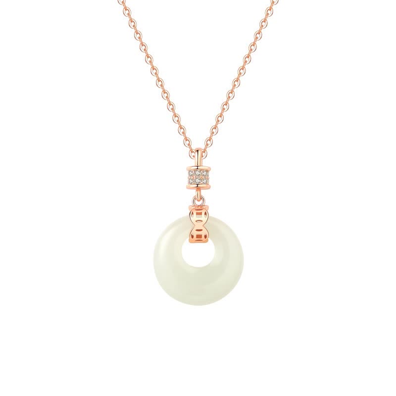 KarmaRipple's 925 Sterling Silver Hetian Ivory Jade Coin Flower Peace Buckle Fortune Pendant Necklace p5