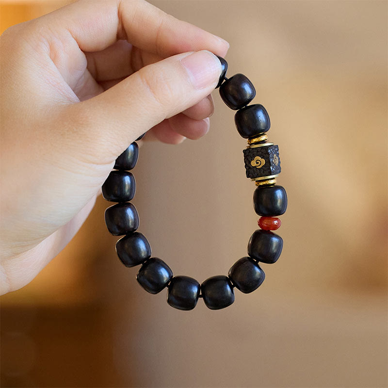 KarmaRipple's Ebony Wood Auspicious Clouds Engraved Calm Bracelet p9