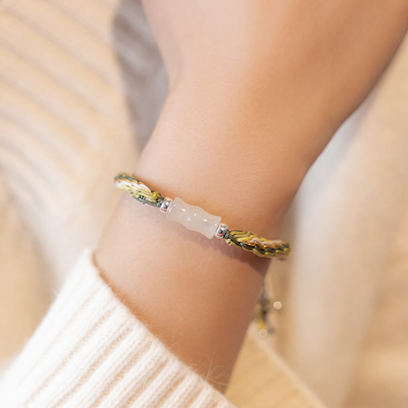 KarmaRipple's Ivory Jade Bamboo Reincarnation Weave Wealth Fortune Strength String Bracelet p11