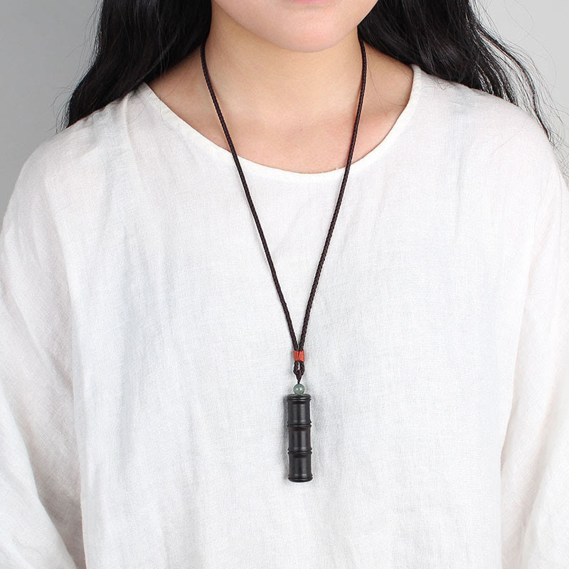 KarmaRipple's Ebony Wood Bamboo Pattern Ghau Prayer Box Peace Pendant Necklace p7