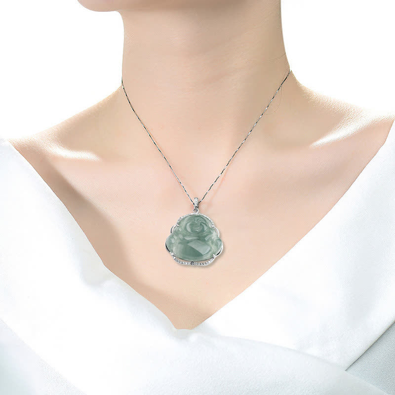 KarmaRipple's 925 Sterling Silver Laughing Buddha Authentic Jade Fortune Pendant Chain Necklace p3