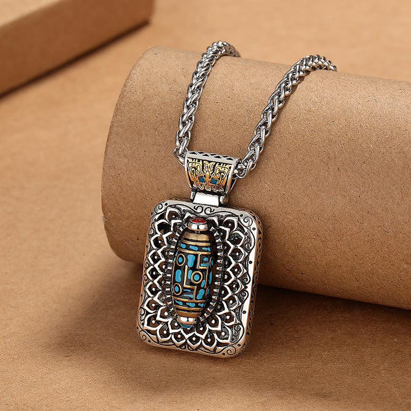 KarmaRipple's Nine-Eye Dzi Bead Design Bronze Balancing Rotatable Pendant Necklace p3
