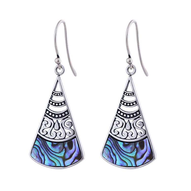 KarmaRipple's Bronze Tridacna Stone Hollow Pattern Blessing Drop Earrings p6