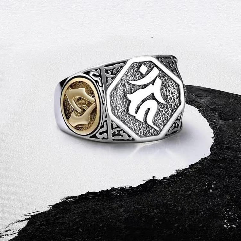 KarmaRipple's 925 Sterling Silver Sanskrit'sign Carved Protection Adjustable Ring p16