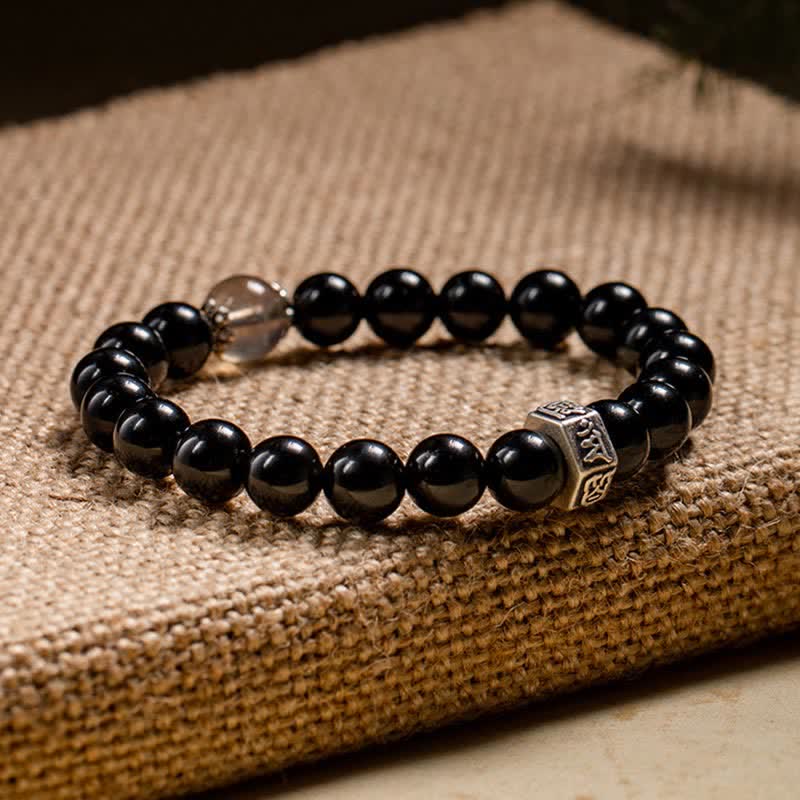 KarmaRipple's Chinese Zodiac Natal Buddha 925 Sterling Silver Black Obsidian Moonstone Strength Bracelet p13