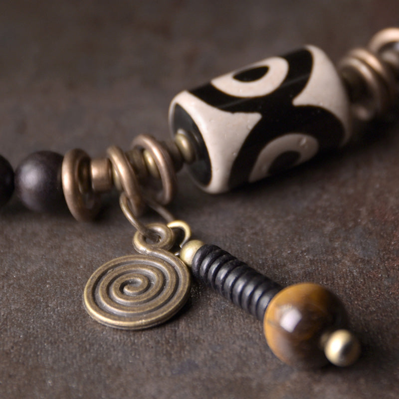 KarmaRipple's Ebony Wood Dzi Bead Bronze Protection Pair Bracelet p3