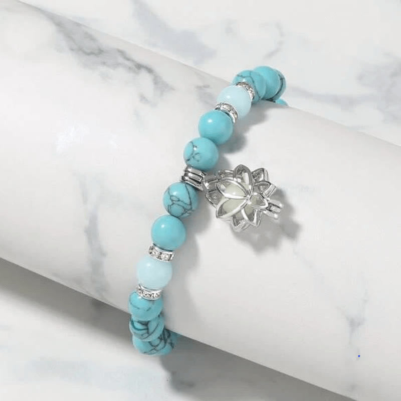 KarmaRipple's Tibetan Turquoise Glowstone Luminous Bead Lotus Protection Bracelet p41