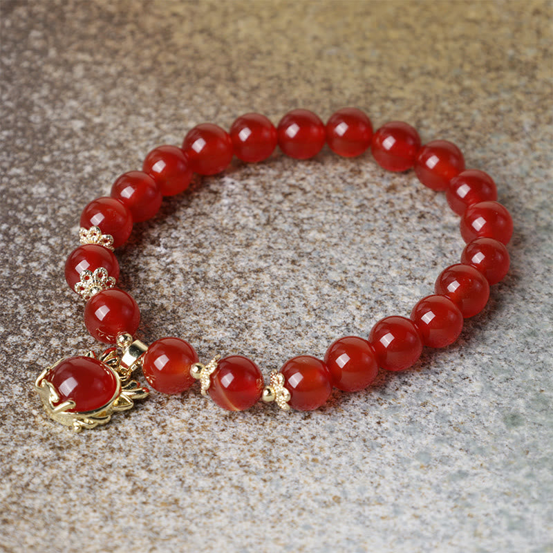 KarmaRipple's Year of the Dragon Red Agate Jade Peace Buckle Fu Character Success Bracelet ( p16