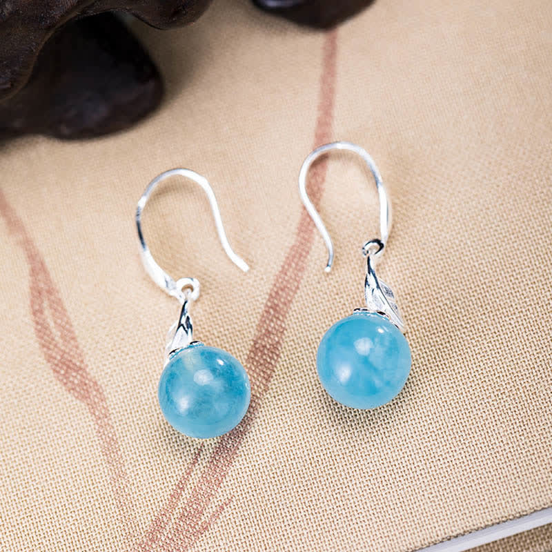 KarmaRipple's 925 Sterling Silver Authentic Aquamarine Leaf Flower Peace Earrings Pendant p6