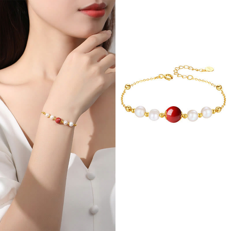 KarmaRipple's 925 Sterling Silver Pearl Cinnabar Balancing Bead Chain Bracelet p8