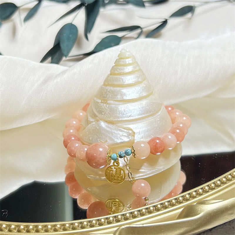 KarmaRipple's Authentic Orange Stone Turquoise Fu Character Talisman Fortune Fortune Bracelet p5