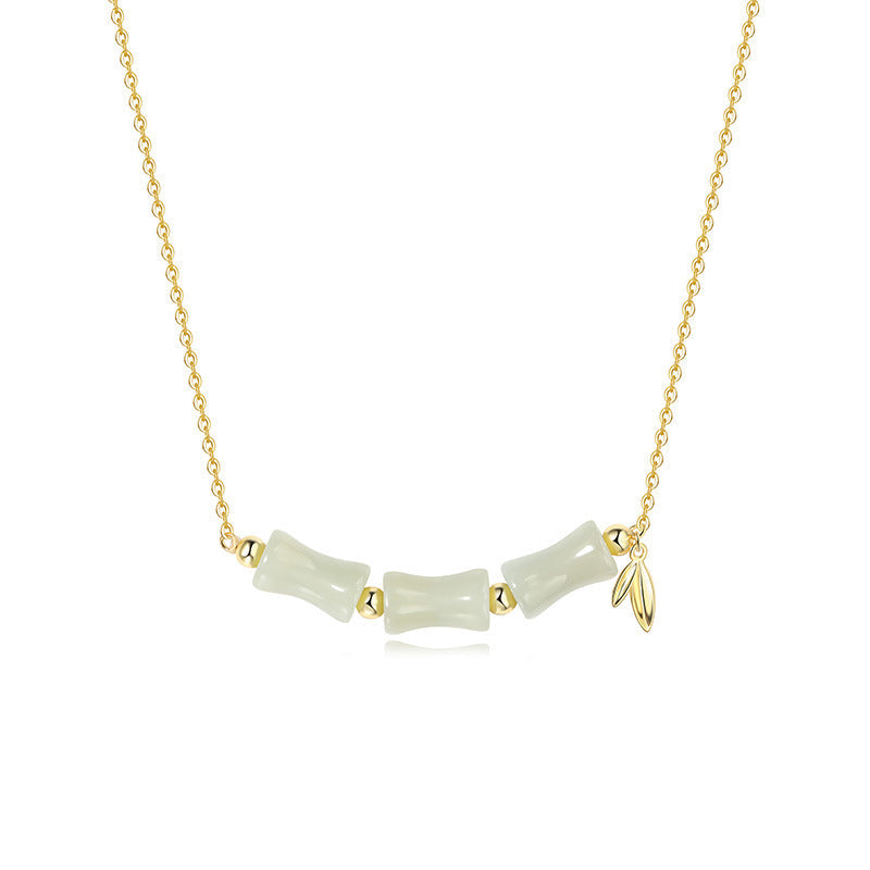 KarmaRipple's 925 Sterling Silver Hetian Jade Bamboo Fu Character Prosperity Pendant Necklace Bracelet p7