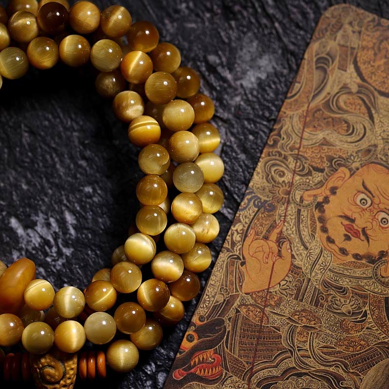 KarmaRipple's 108 Mala Beadwork Authentic Tiger Eye Bronze Dorje Protection Tassel Bracelet p9
