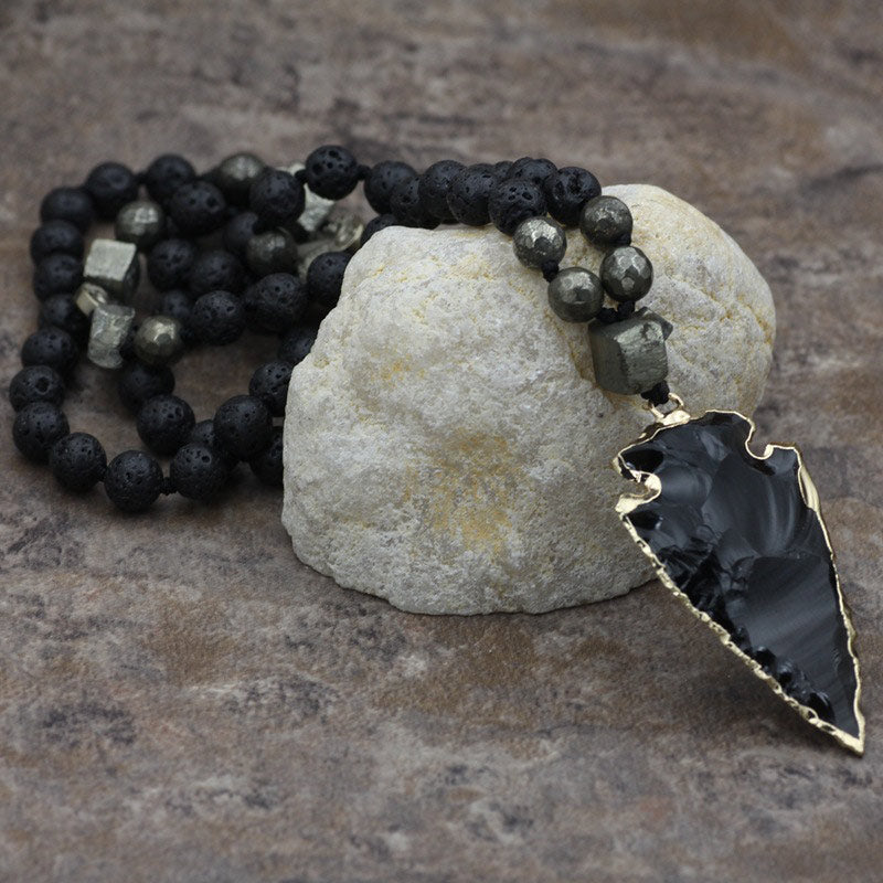 KarmaRipple's Authentic Lava Rock Yoga Meditation Pendant Arrow Necklace ( p4