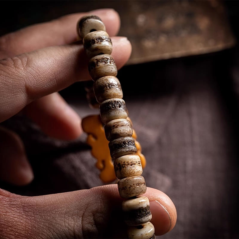 KarmaRipple's Tibetan 108 Mala Beadwork Yak Bone Dzi Bead The Lord of the Corpse Forest Strength Bracelet p13