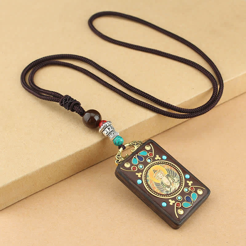KarmaRipple's Tibet God of Wealth Thangka Ebony Peace Pendant Necklace p5