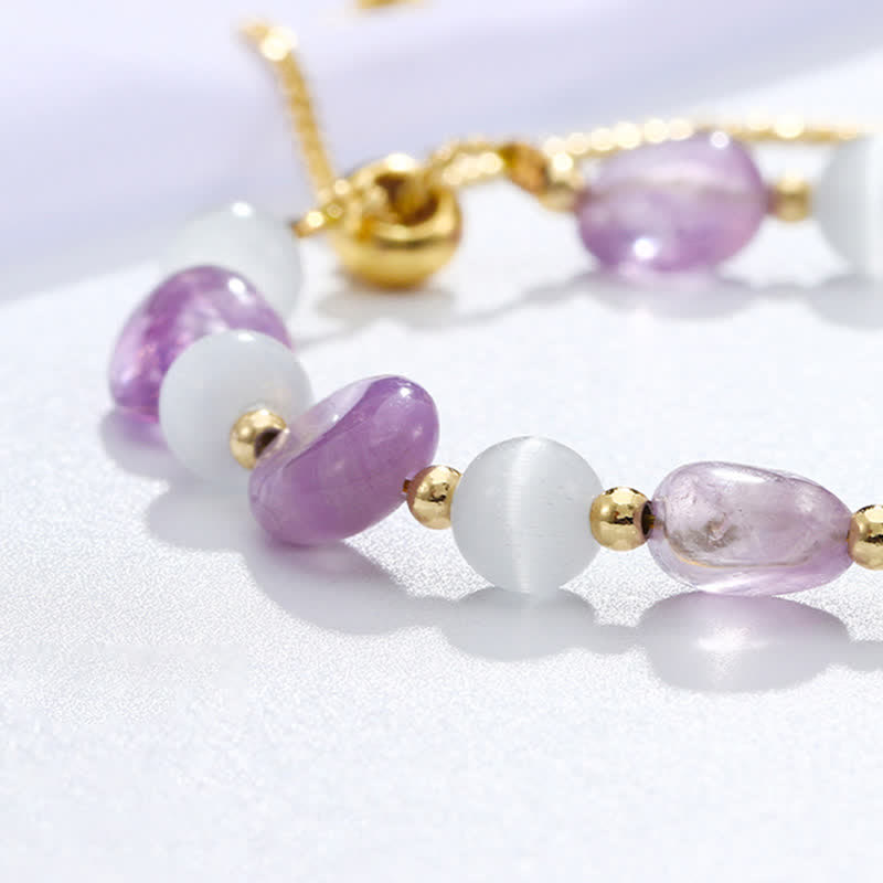 KarmaRipple's Amethyst Pink Gemstone Black Rutilated Quartz Spiritual Awareness Bracelet p7